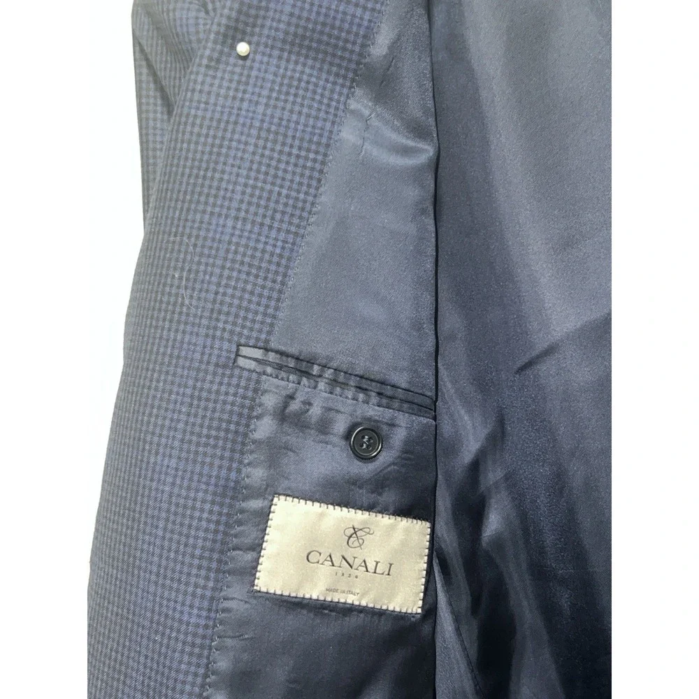 CANALI Suit Jacket Men's 44L Dual Vent 100% Wool Blue Windowpane 54L EU Coat